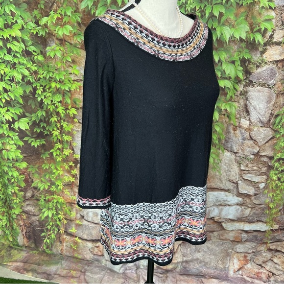SLEEPING ON SNOW Black Wool Blend Fair Isle Sweater, S - Picture 8 of 10